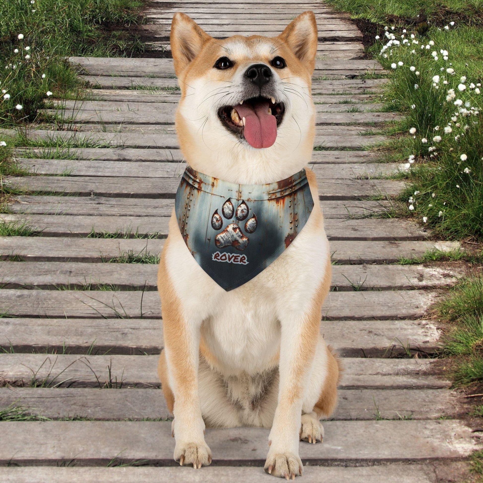 Rusted Metal Paw Print Pet Bandana Collar - Pawsome Prints