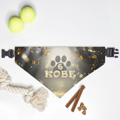Golden Confeti Birthday Custom Paw Print Bandana Collar