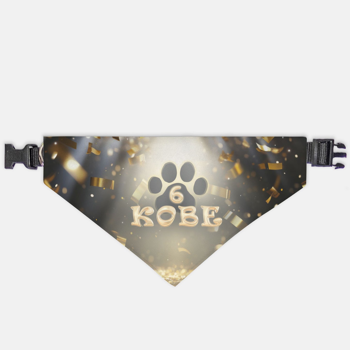 Golden Confeti Birthday Custom Paw Print Bandana Collar