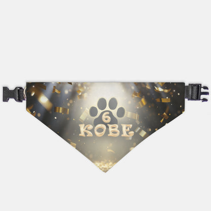 Golden Confeti Birthday Custom Paw Print Bandana Collar