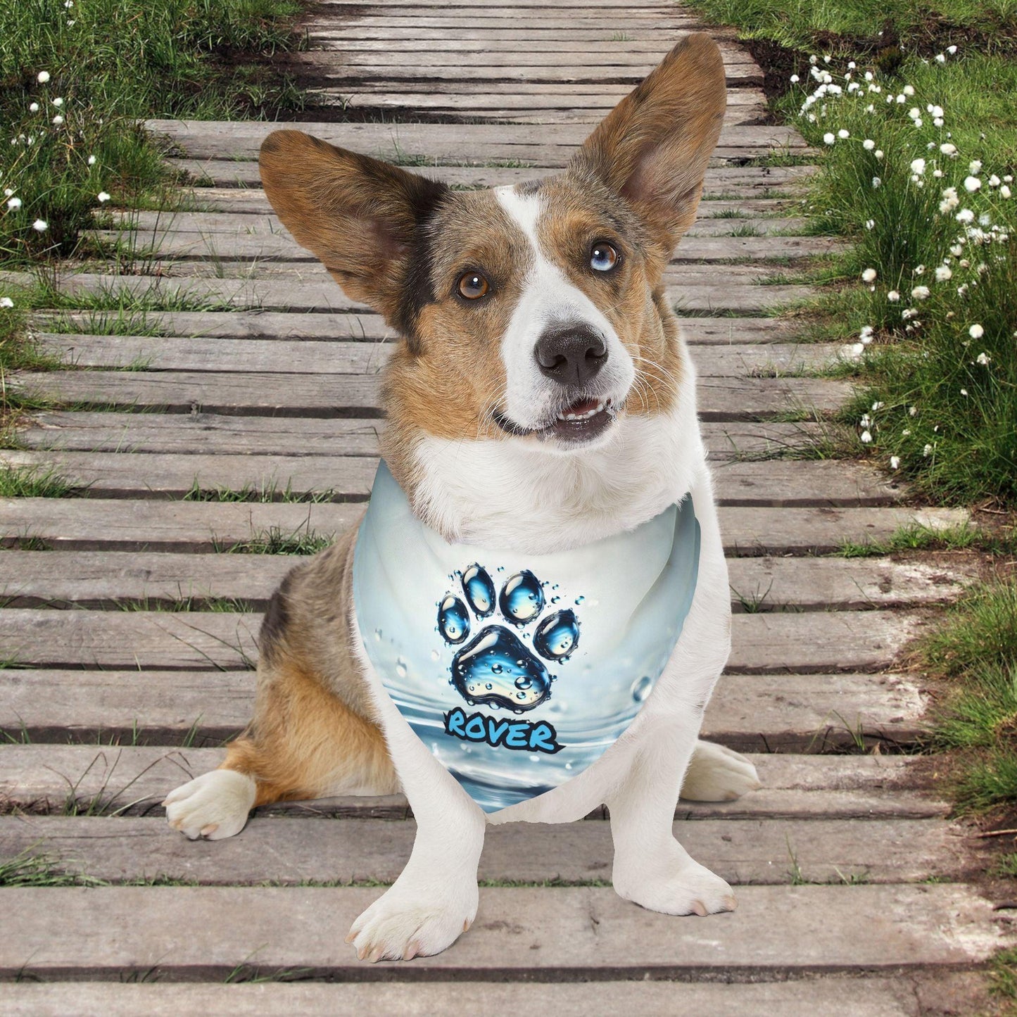 Water Paw Print Pet Bandana Collar - Pawsome Prints