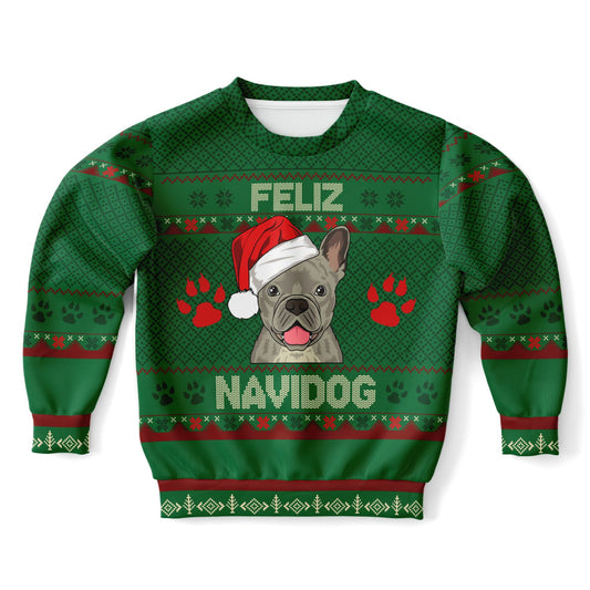 Feliz Navidog Kids Ugly Christmas Sweater - French Bulldog Edition