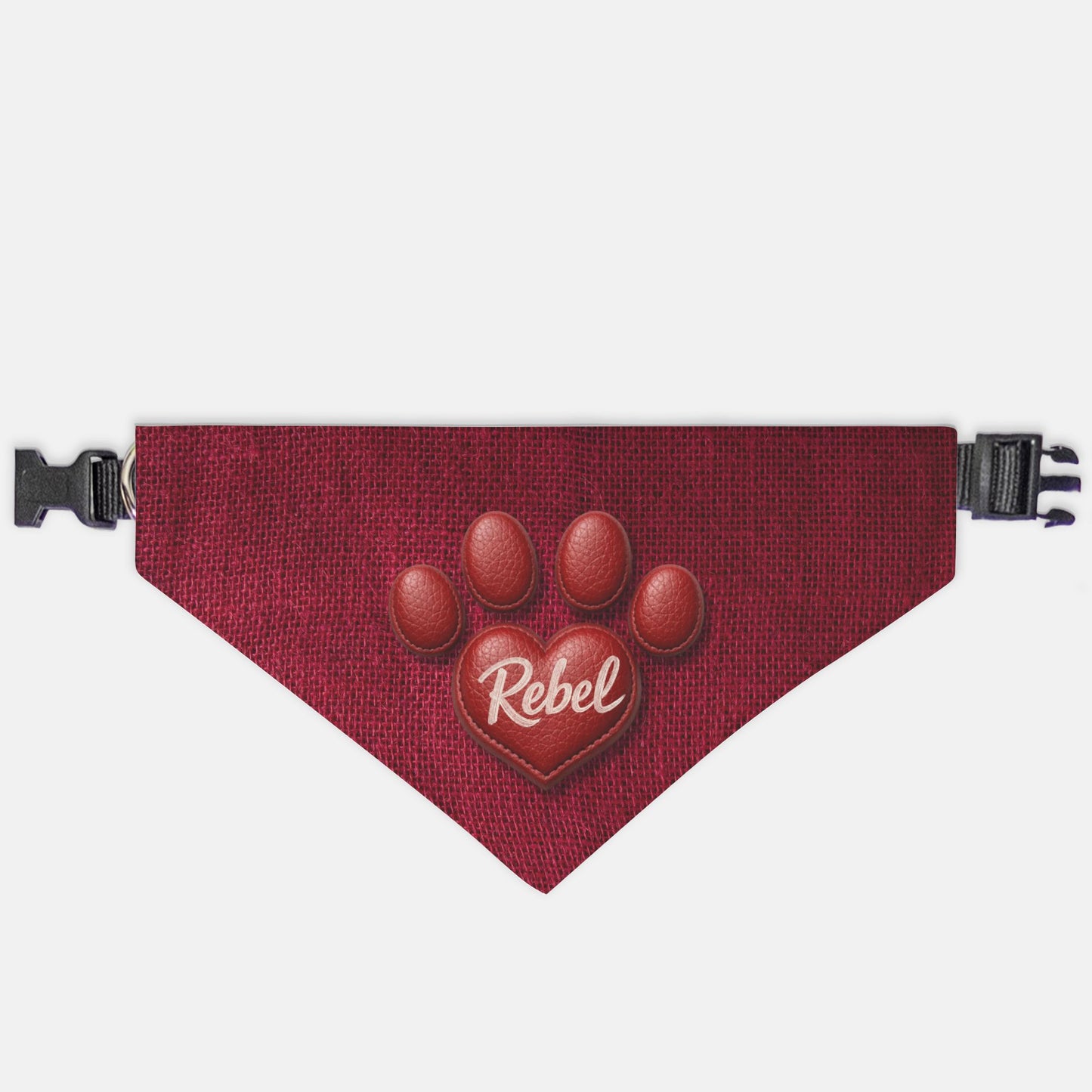 Crimson Leather Heart Custom Paw Print Bandana Collar