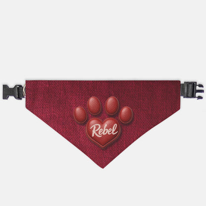 Crimson Leather Heart Custom Paw Print Bandana Collar