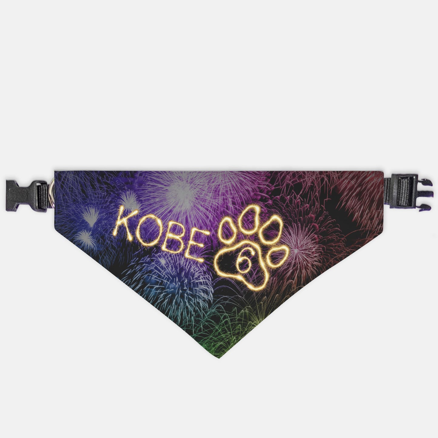 Fireworks Birthday Custom Paw Print Bandana Collar