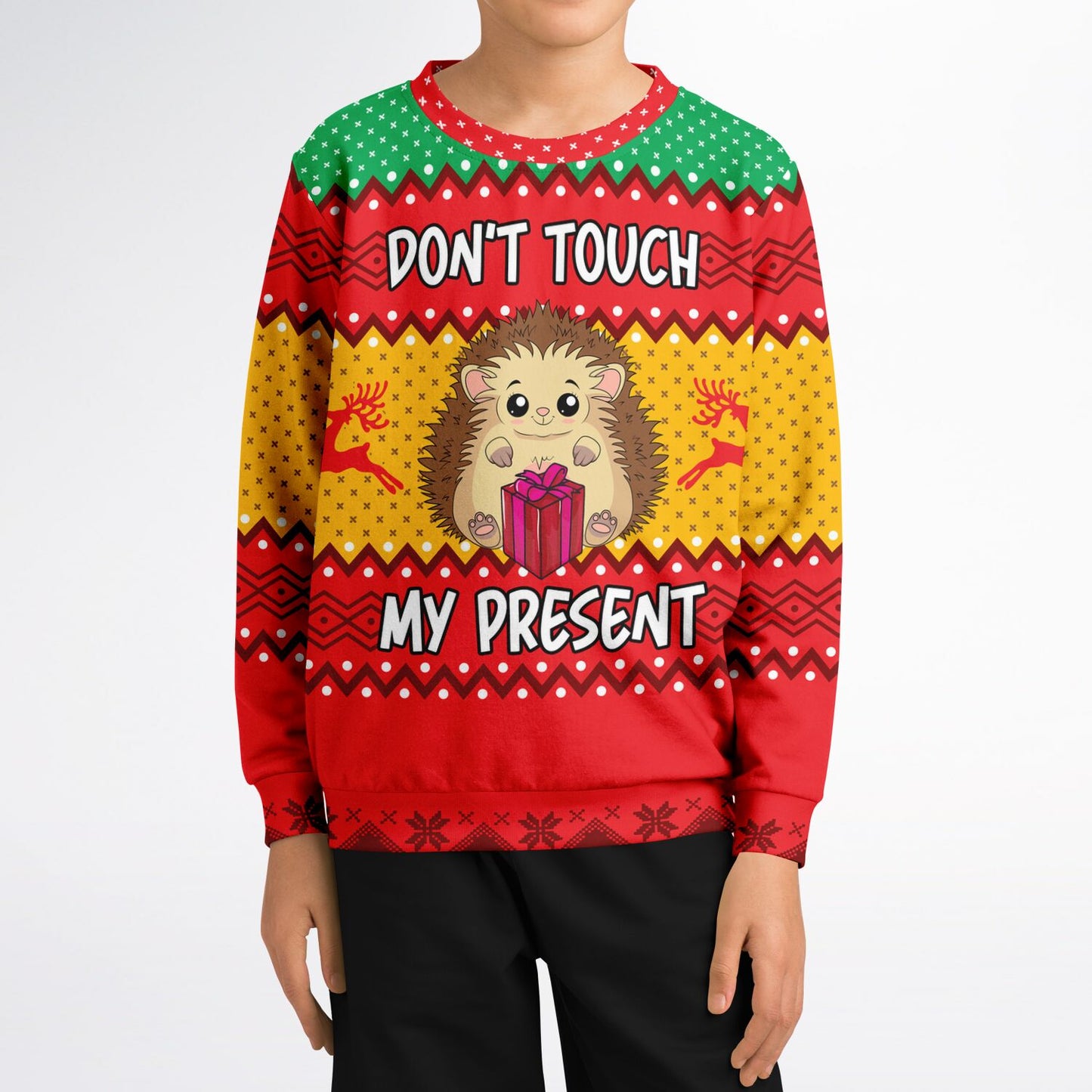 Don’t Touch My Present Kids Ugly Christmas Sweater