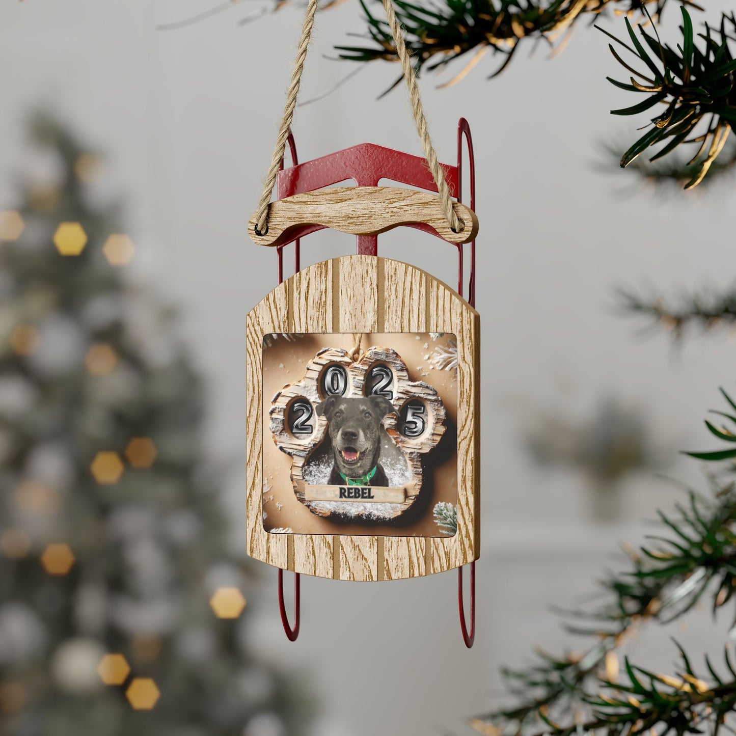 Birch Paw Print  2025 Personalized Sled Christmas Ornament