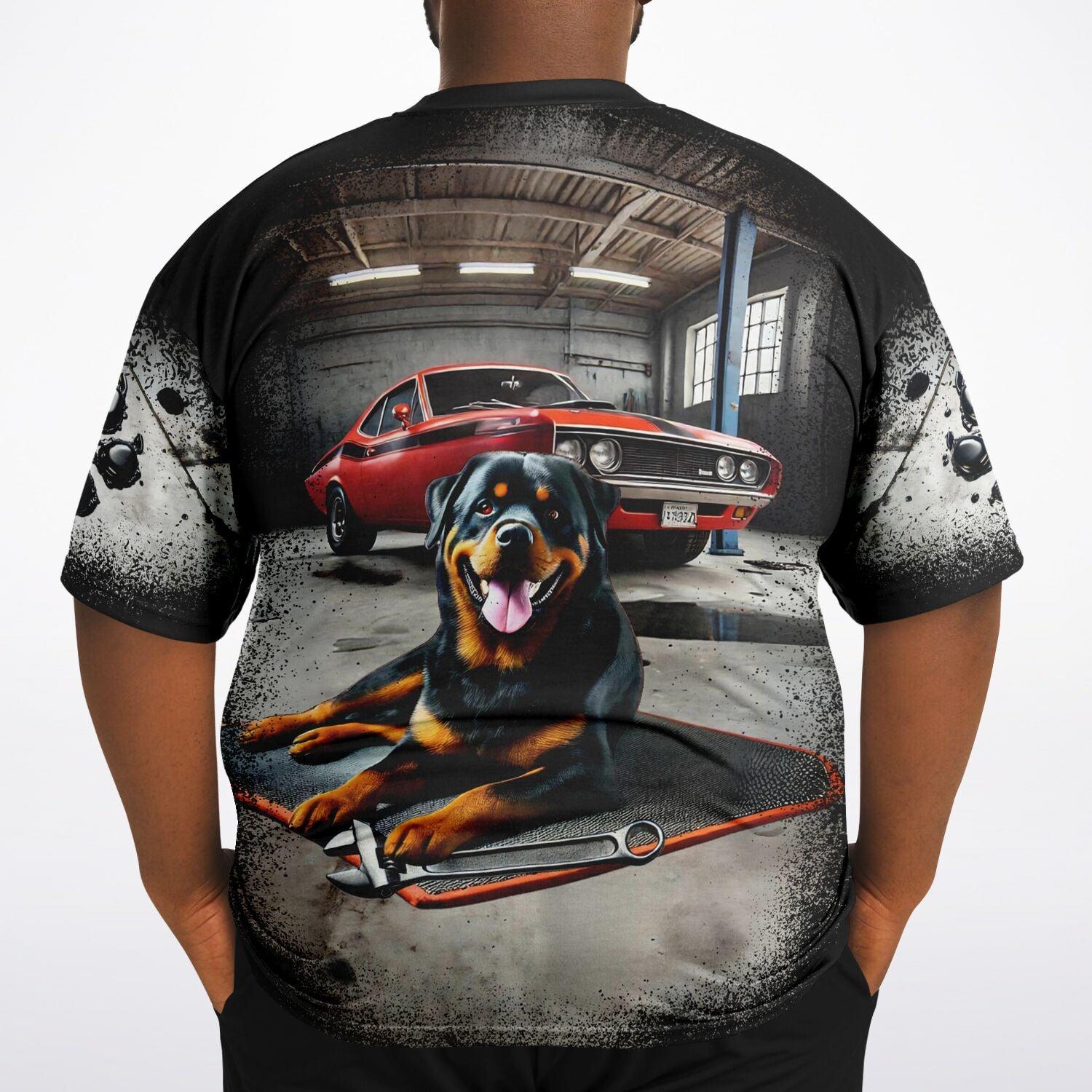 A Mechanic's Rottweiler Buddy Unisex (AOP) PLUS SIZE T-Shirt - Pawsome Prints