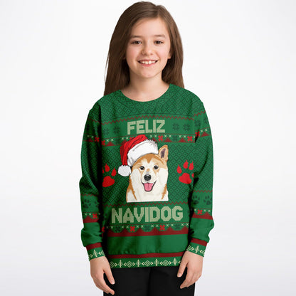 Feliz Navidog Kids Ugly Christmas Sweater – Shiba Inu Edition