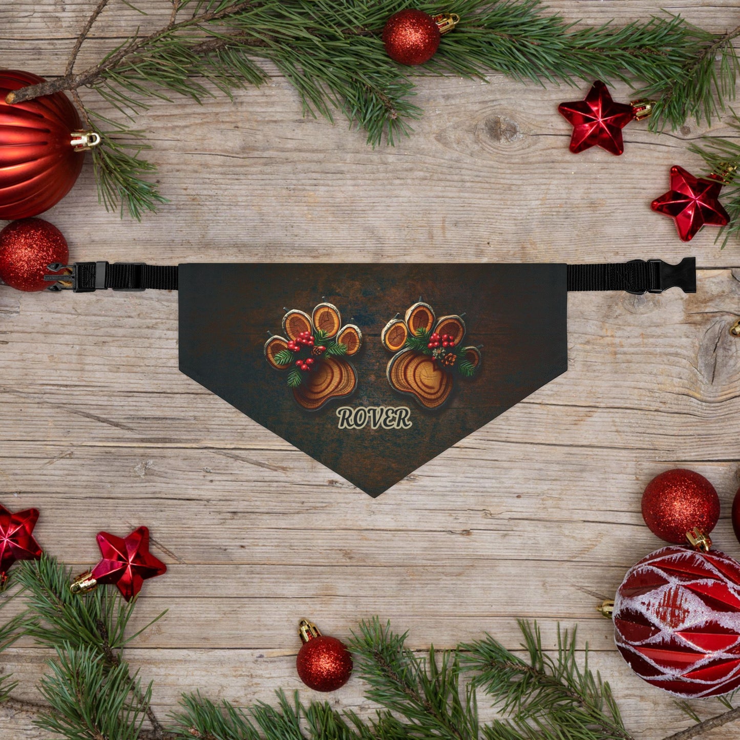 Yule Log Paw Print Dog Bandana Collar