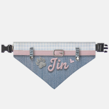 K-Fashion Plaid & Denim Custom Paw Print Bandana Collar
