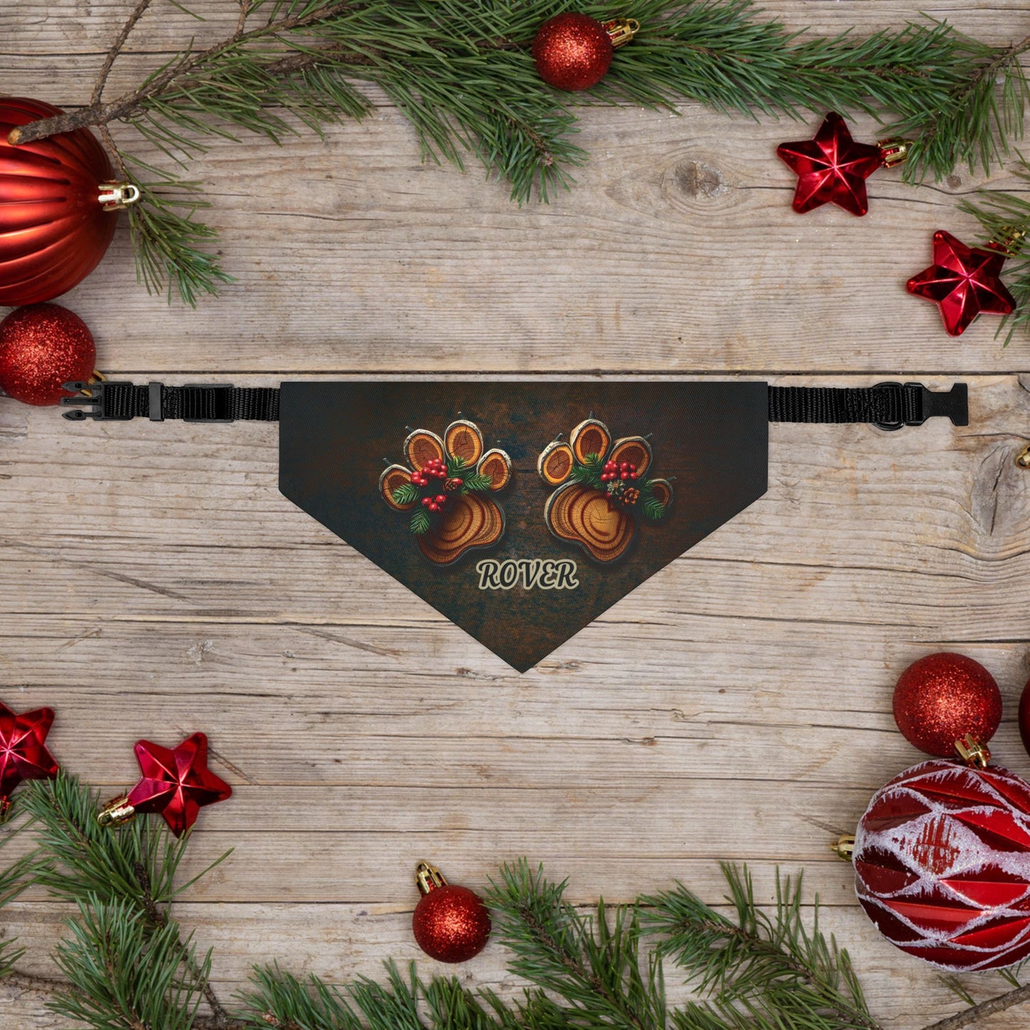 Yule Log Paw Print Dog Bandana Collar