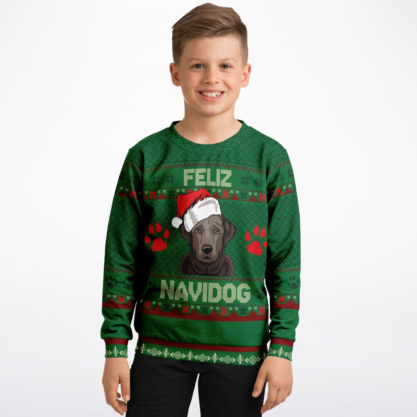 Feliz Navidog Kids Ugly Christmas Sweater – Black  Labrador Retriever Edition