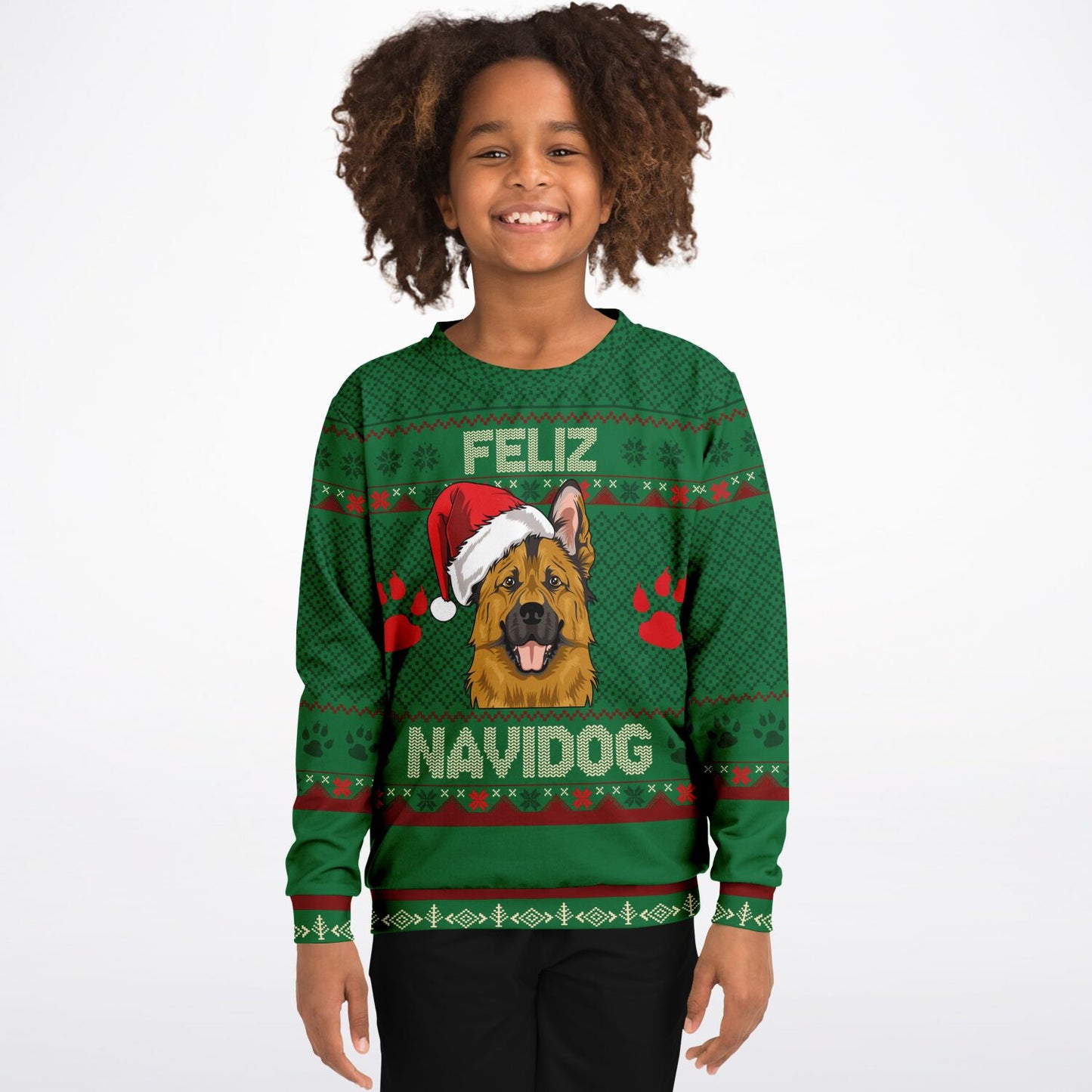 Feliz Navidog Kids Ugly Christmas Sweater – German Shepherd Edition