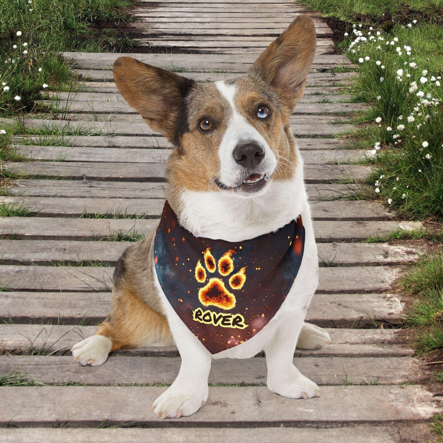 Fire Paw Print Pet Bandana Collar - Pawsome Prints