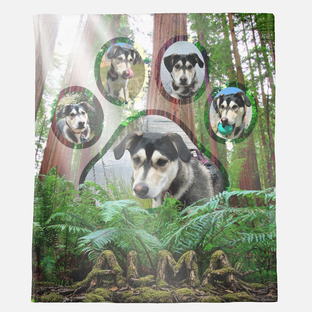 Forest Pawprint Collage Minky Blanket