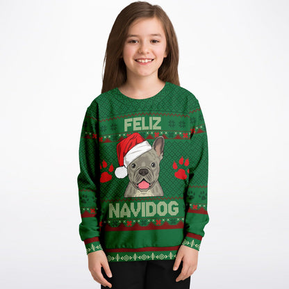 Feliz Navidog Kids Ugly Christmas Sweater - French Bulldog Edition