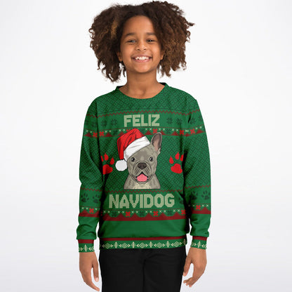 Feliz Navidog Kids Ugly Christmas Sweater - French Bulldog Edition