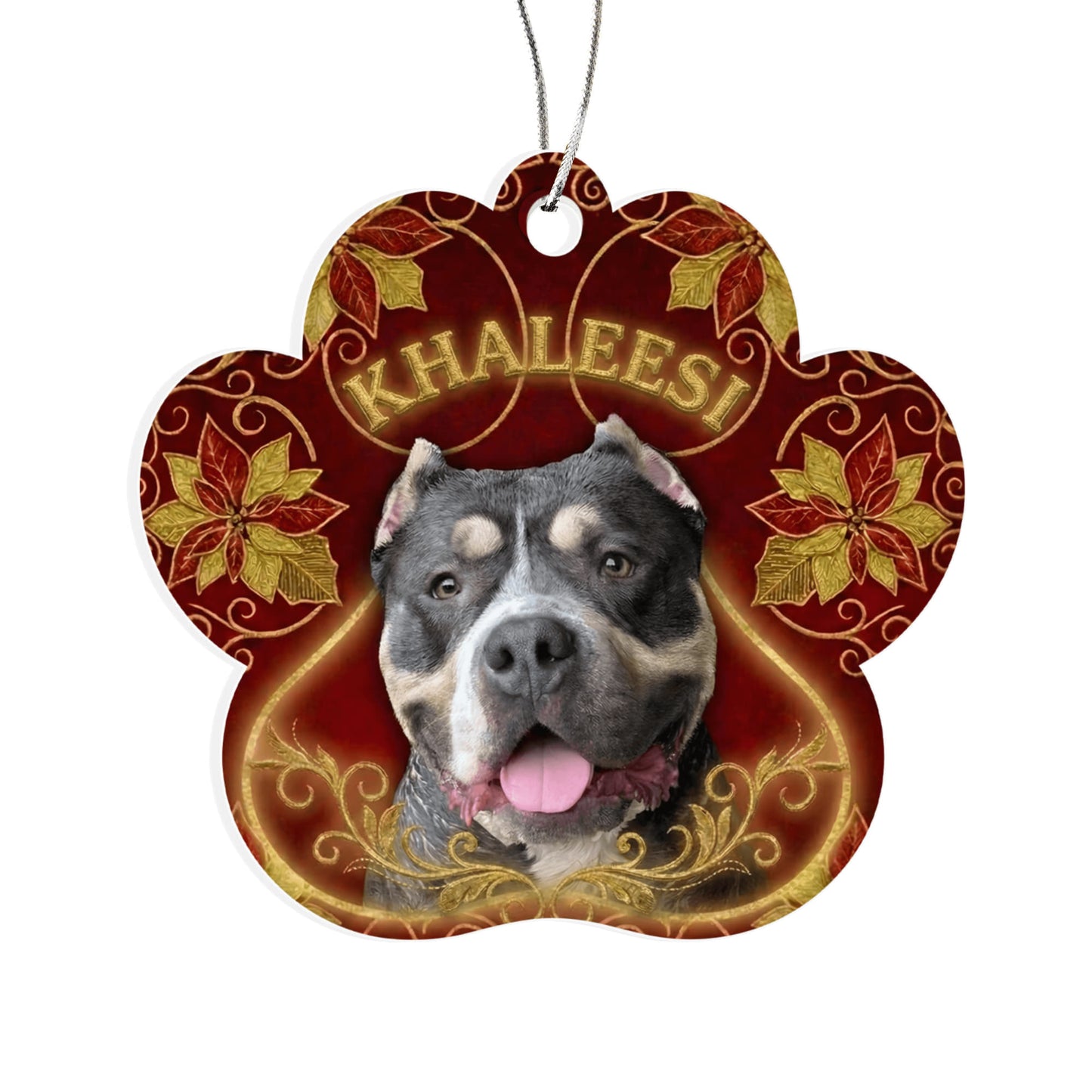 Poinsettia Filigree Paw Custom Acrylic Ornament