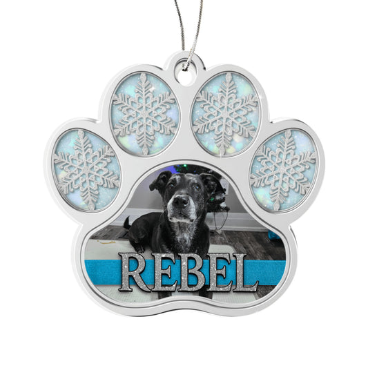 Silver Snowflake Paw Personalized Acrylic Ornament