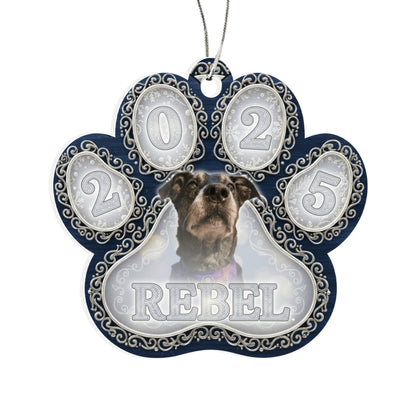 Navy Filigree Paw Personalized Acrylic Ornament