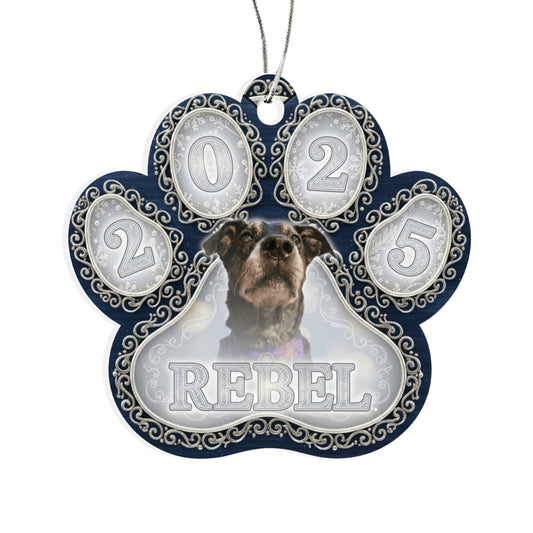 Navy Filigree Paw Personalized Acrylic Ornament