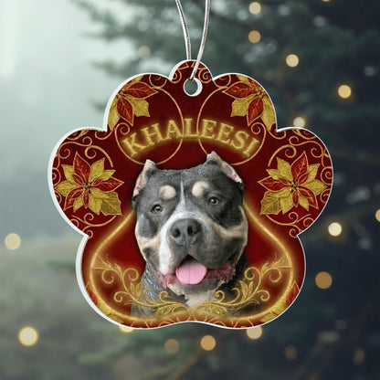 Poinsettia Filigree Paw Custom Acrylic Ornament