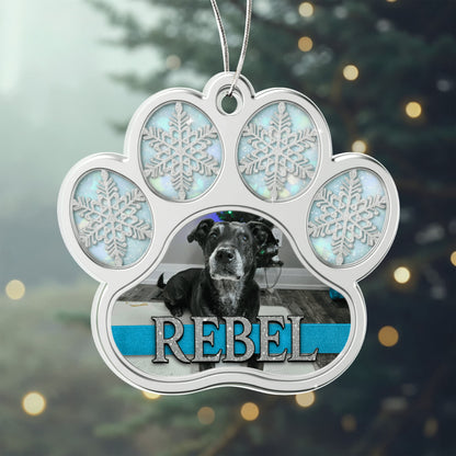 Silver Snowflake Paw Personalized Acrylic Ornament