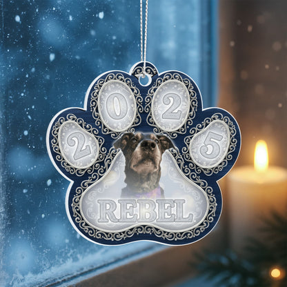 Navy Filigree Paw Personalized Acrylic Ornament