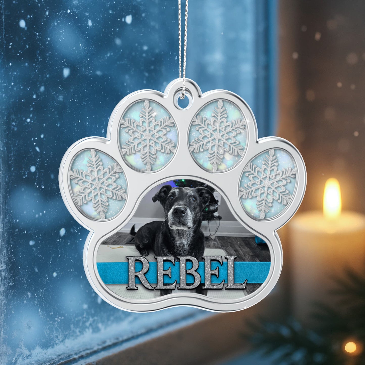 Silver Snowflake Paw Personalized Acrylic Ornament