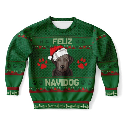 Feliz Navidog Kids Ugly Christmas Sweater – Black  Labrador Retriever Edition