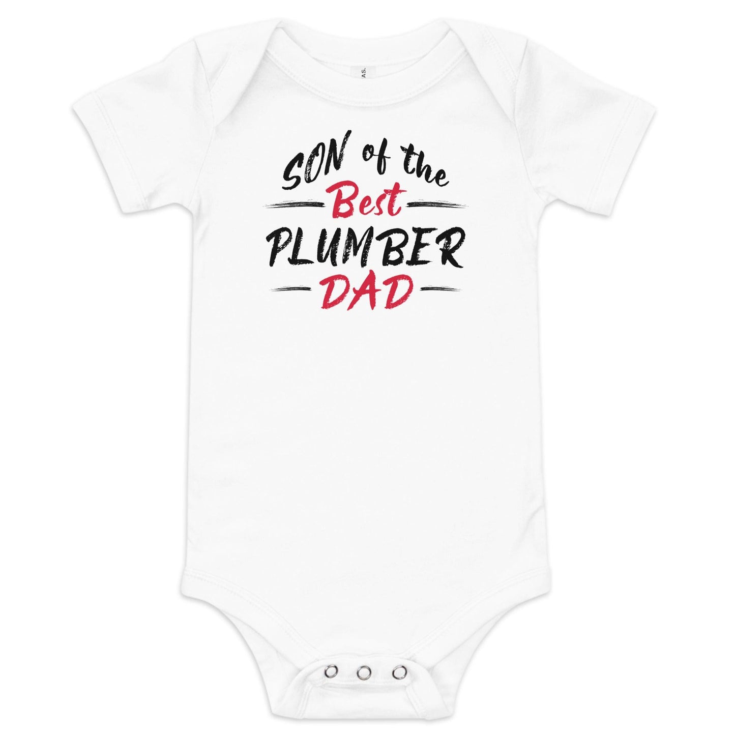 Son of the Best Plumber Dad Baby Short Sleeve Bodysuit white - Pawsome Prints