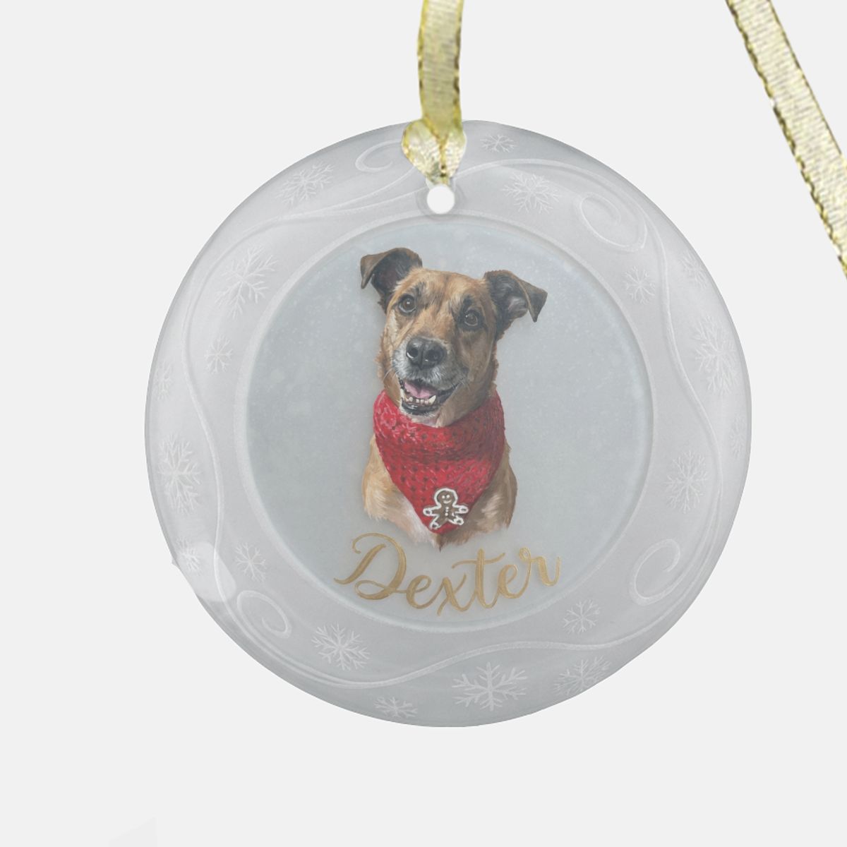 Frosted Swirl Painted-Style Portrait Ornament - Clear Glass (Round)