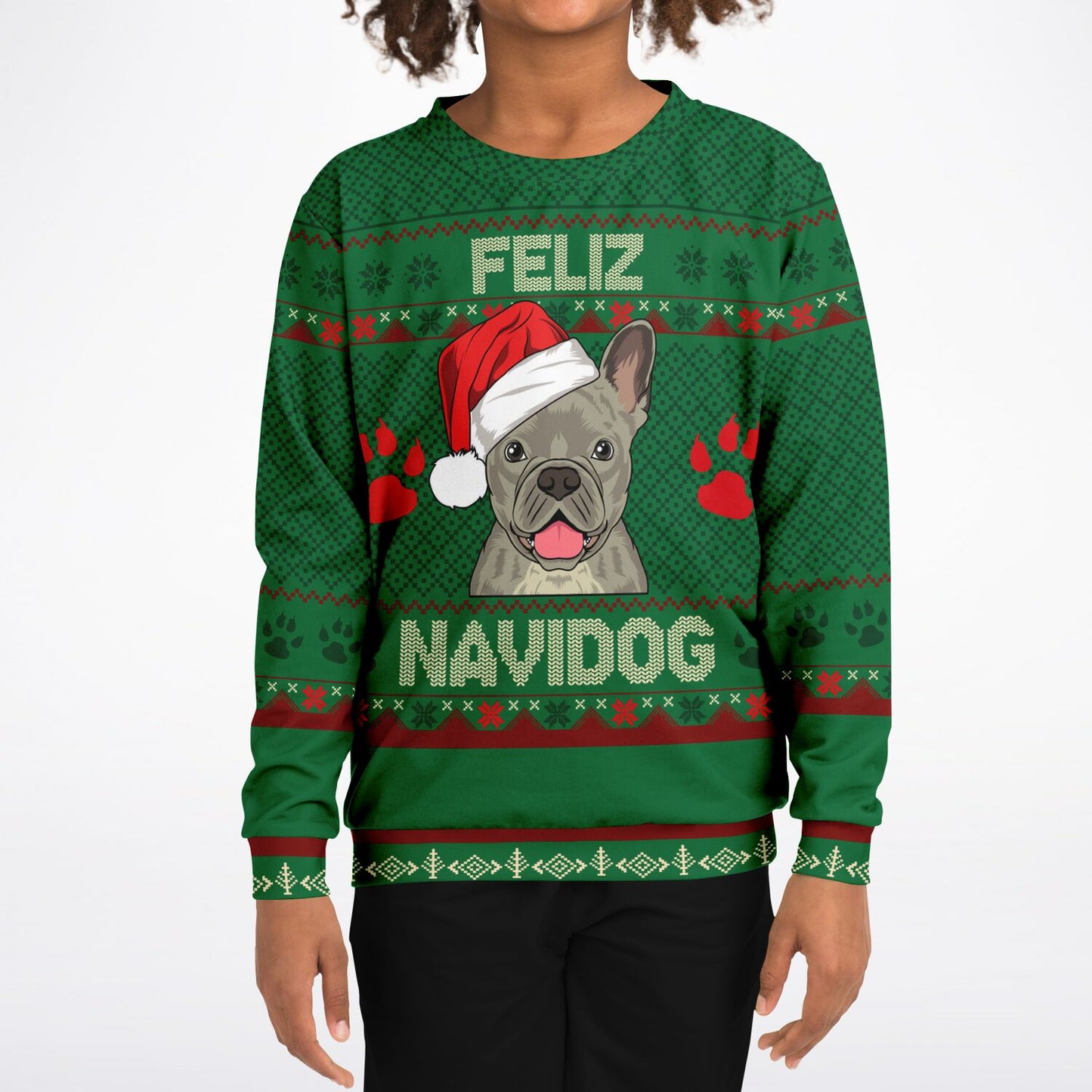 Feliz Navidog Kids Ugly Christmas Sweater - French Bulldog Edition