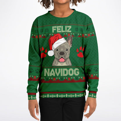 Feliz Navidog Kids Ugly Christmas Sweater - French Bulldog Edition