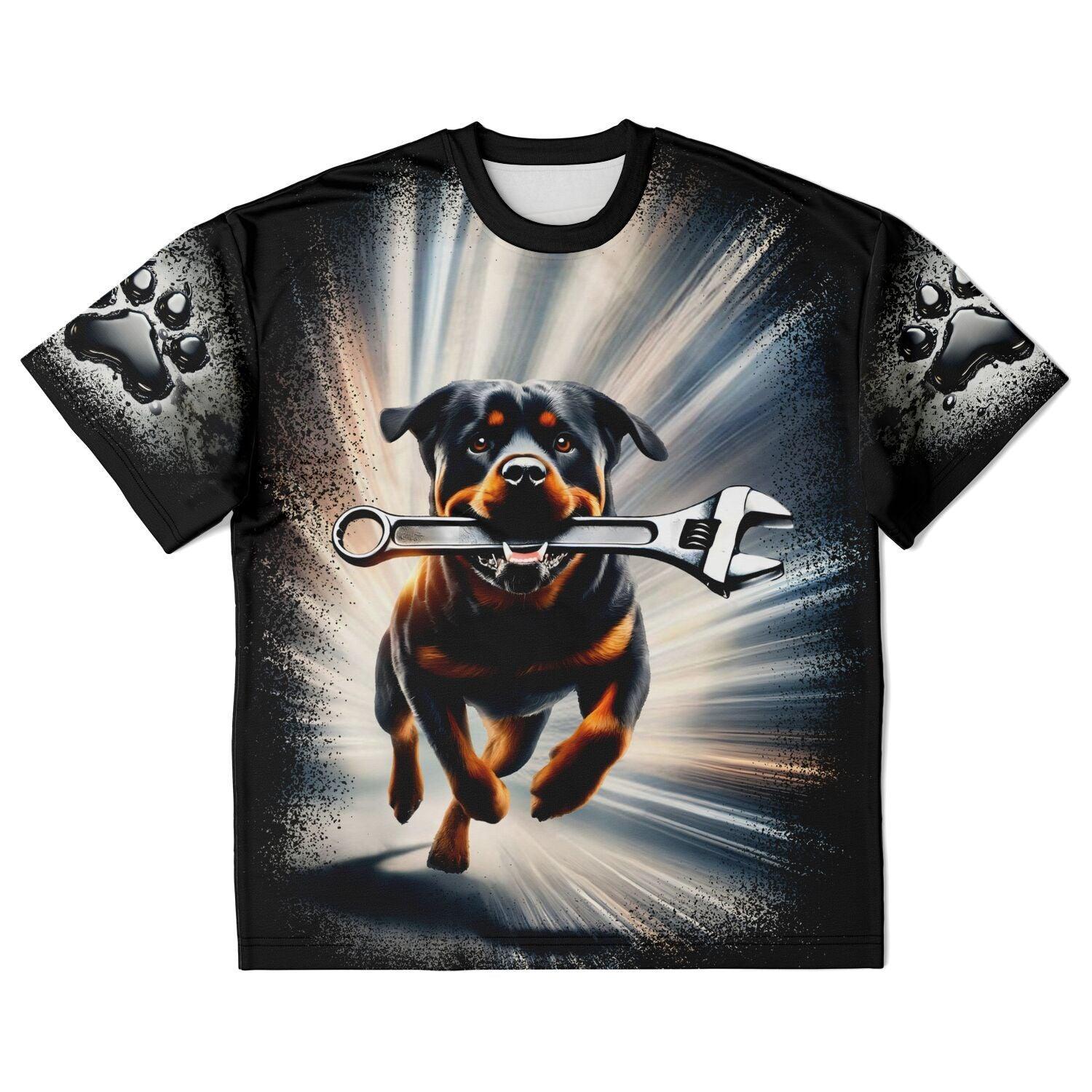 A Mechanic's Rottweiler Buddy Unisex (AOP) PLUS SIZE T-Shirt - Pawsome Prints