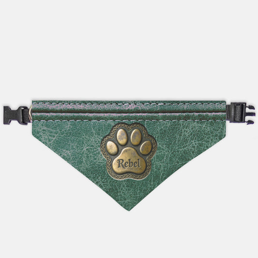 Celtic Medallion Distressed Leather Custom Paw Print Bandana Collar