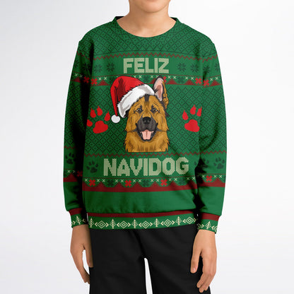 Feliz Navidog Kids Ugly Christmas Sweater – German Shepherd Edition