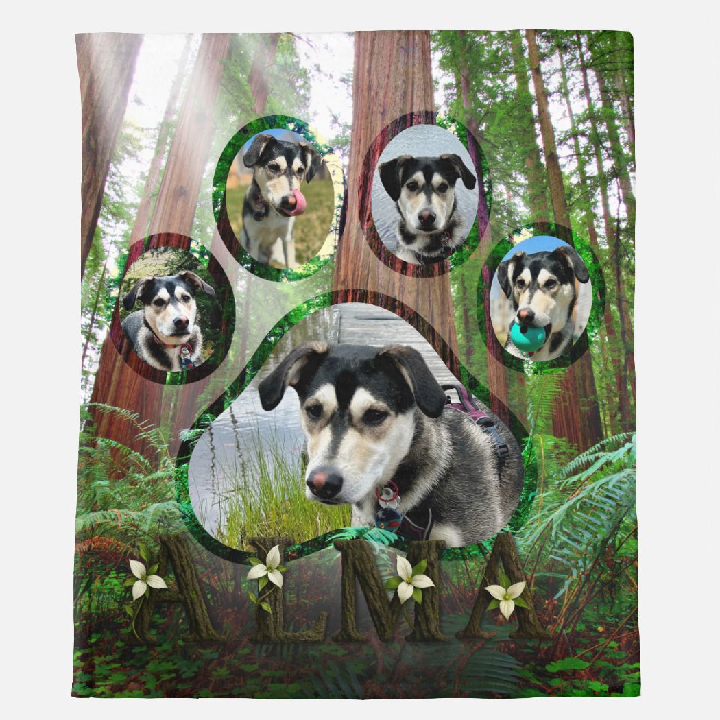 Forest Pawprint Collage Minky Blanket