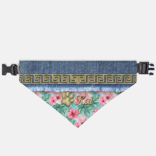K-Fashion Tropical Floral Custom Paw Print Bandana Collar L