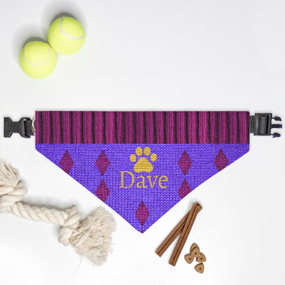 K-Fashion Purple Knit Custom Paw Print Bandana Collar L