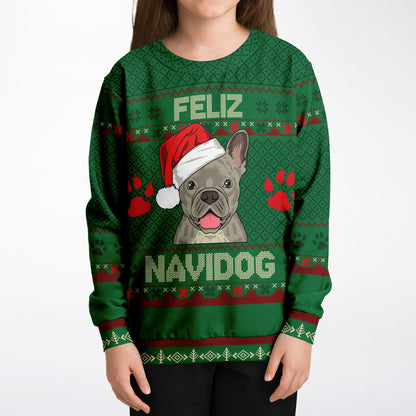 Feliz Navidog Kids Ugly Christmas Sweater - French Bulldog Edition