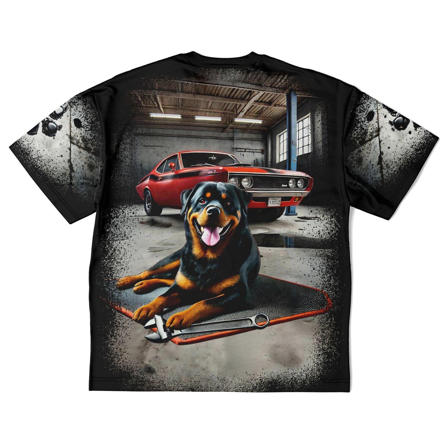 A Mechanic's Rottweiler Buddy Unisex (AOP) PLUS SIZE T-Shirt - Pawsome Prints