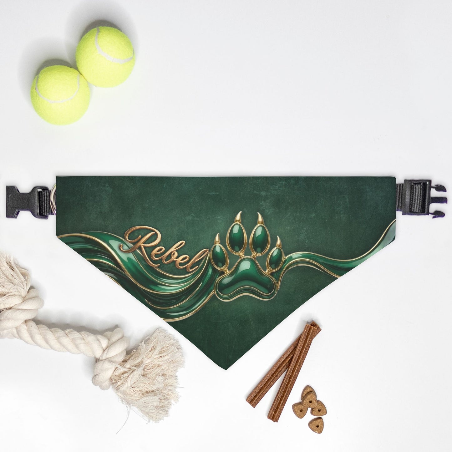 Emerald Green Enamel Custom Paw Print Bandana Collar