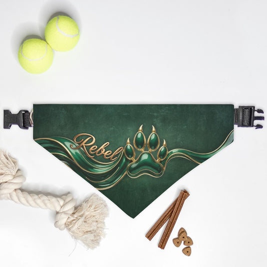 Emerald Green Enamel Custom Paw Print Bandana Collar