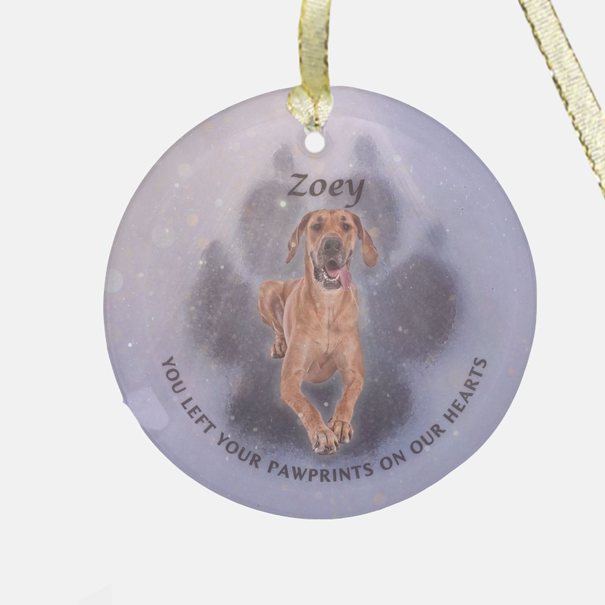 Snow Paw Memorial Ornament - Clear Glass (Round)