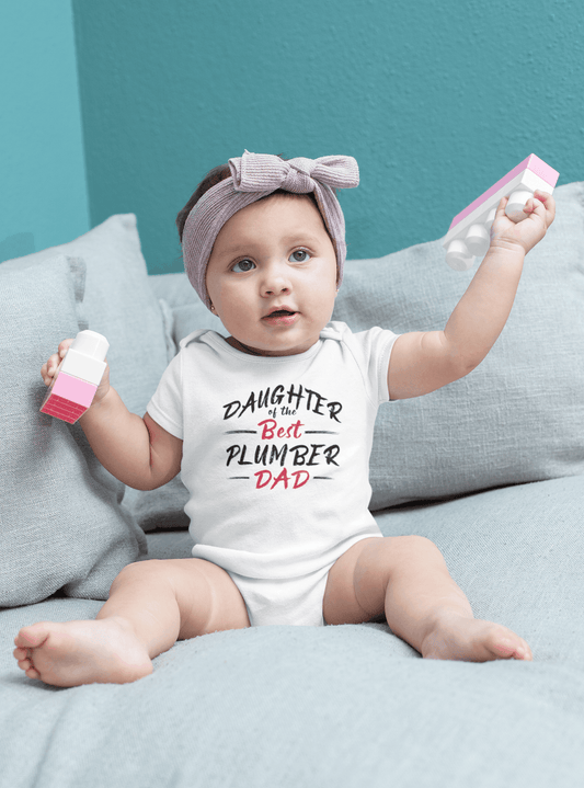 Daughter of the Best Plumber Dad short sleeve bodysuit white - Pawsome Prints