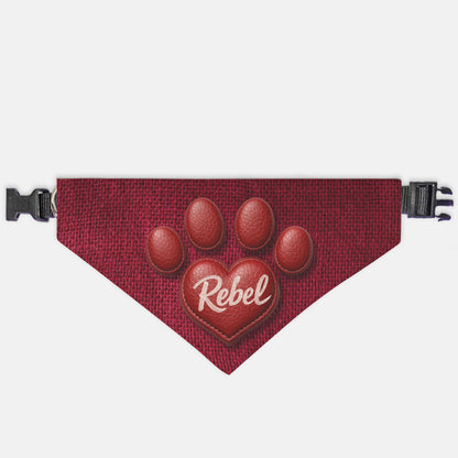 Crimson Leather Heart Custom Paw Print Bandana Collar