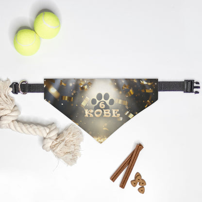 Golden Confeti Birthday Custom Paw Print Bandana Collar