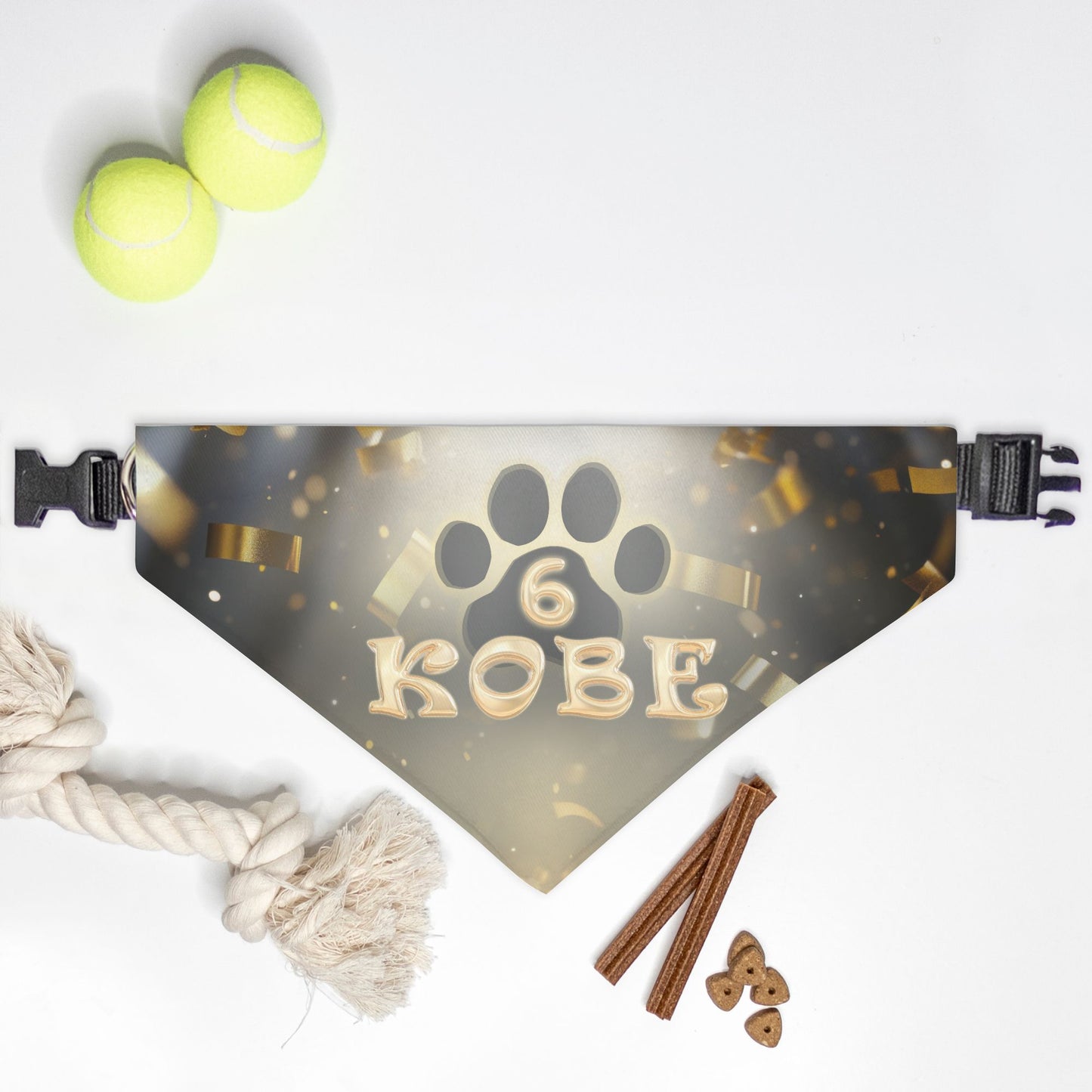Golden Confeti Birthday Custom Paw Print Bandana Collar